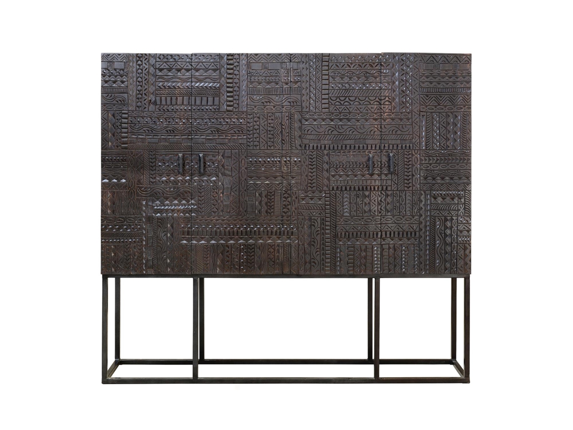 Vitrina madera de mango y patas metal en nogal oscuro Marrón.GINER Y COLOMER 160x40x180
