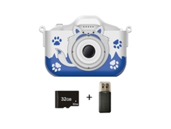Cámara infantil Gertiz Cute Cat de 4000 W con doble cámara y grabación de vídeo de 1080p, 32 GB, color azul