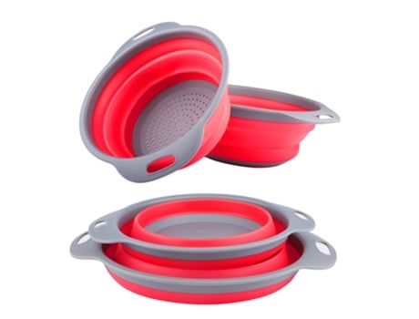 Juego de 2 tamices de silicona plegables para drenaje, rojo y gris (envío marítimo)