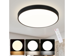 Lámpara de techo LED regulable con mando a distancia, 36 W, color negro, para baño, IP44, resistente al agua, plana, redonda de 37 cm, ZMH