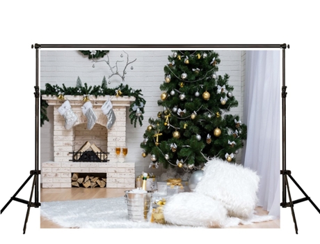 Fondo Fotográfico ECZJNT 150x220 cm Día de Navidad Tres Scoka Árbol de Navidad Colgar en Chimenea