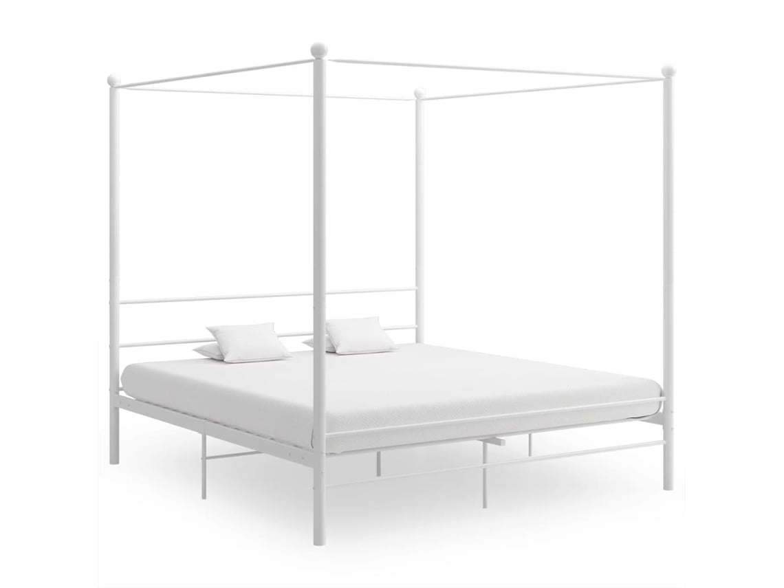 Estructura Cama Con Dosel Sin Colchón Metal Blanco 200x200 Cm