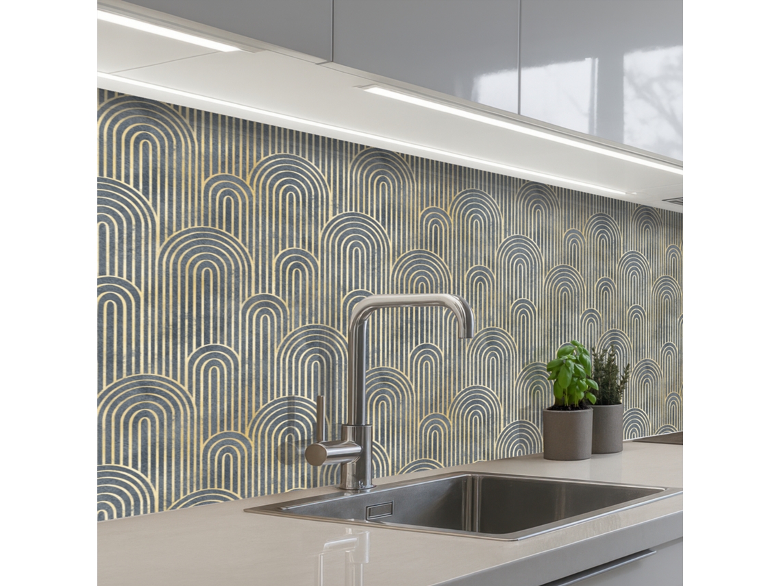 Salpicaderos De Cocina Lazo - Oro - Azul 200x60 Cm