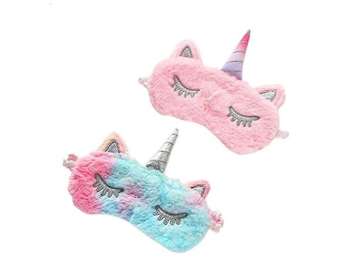 Máscara Para Ojos De Unicornio Suave De Peluche Para Niños, 2 Unidades Para Dormir Y Bloquear Luz
