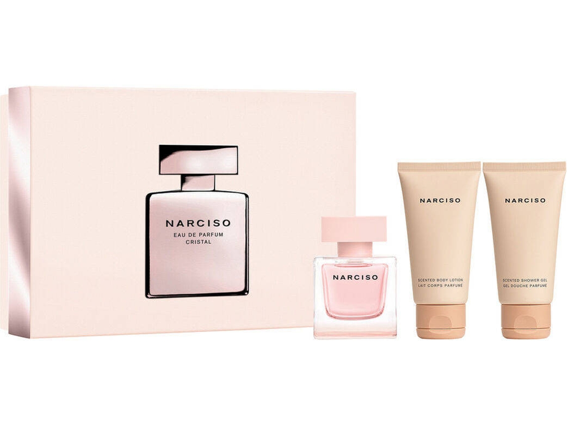 Cofre de Perfume NARCISO RODRIGUEZ Cristal Eau de Parfum (50 ml) + Loción Corporal (50 ml) + Gel de Baño (50 ml)