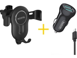 Kit Cargador Coche, Cable Micro USB y Soporte Móvil ACCETEL CC265 SP-118 (Negro)