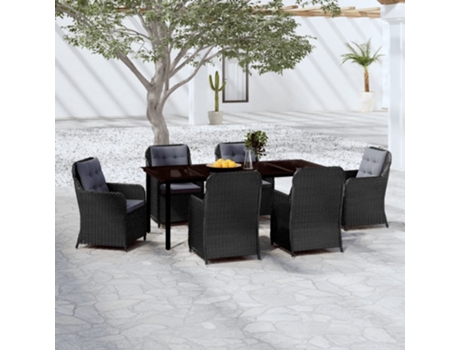 Conjunto 7 de comedor para jardín VIDAXL negro