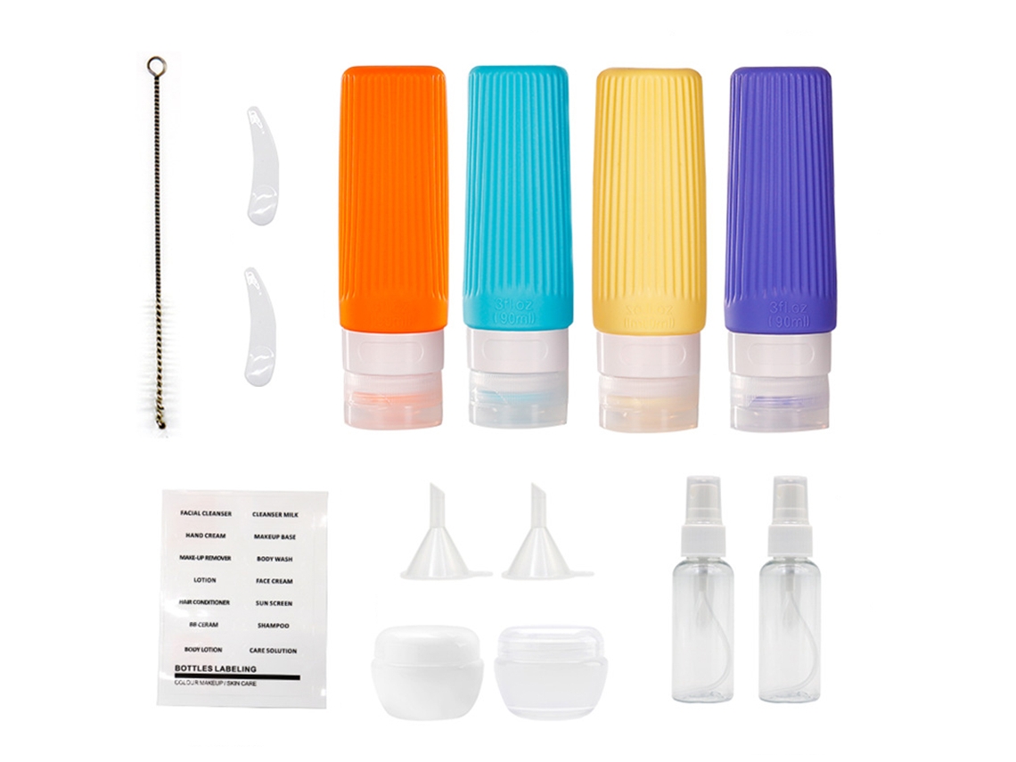 Set de botellas de viaje para artículos de aseo, envases de silicona a prueba de fugas para champú, acondicionador y loción.