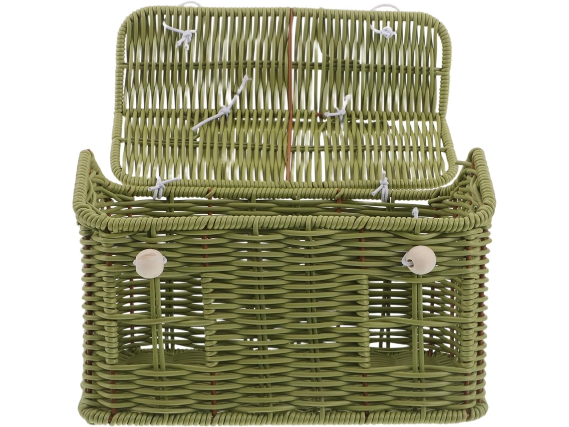 Cesta De Piquenique Em Rattan Sintético Trançado À Mão, Na Cor Verde, Com Alça, Para Armazenar Frutas Ao Ar Livre.