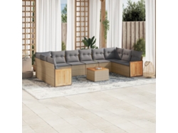 Conjunto de sofá de jardín de 11 piezas con cojines, mimbre sintético beige, DKD Home Decor