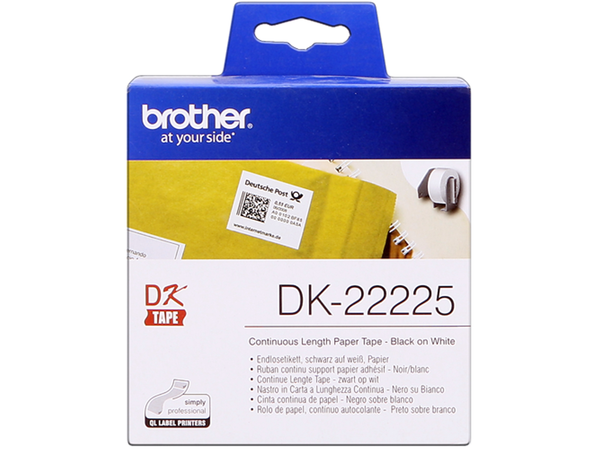 Consumible Original Brother DK22225 Cinta continua de papel térmico (blanca). Ancho: 38 mm. Longitud: 30,48 m