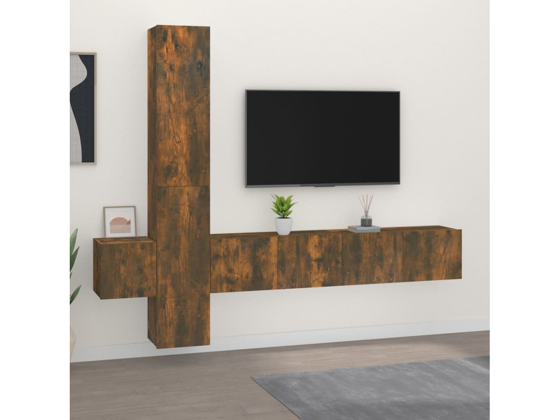 Pack Muebles de Armario Tv 5 Pzs Madera Procesada Roble Ahumado