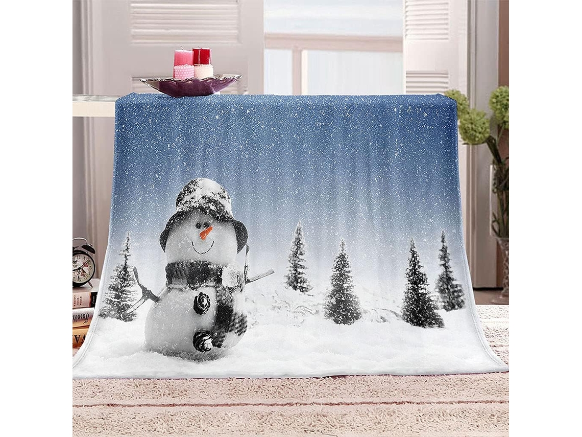 Manta de microfibra con estampado de muñeco de nieve navideño, 150x180cm
