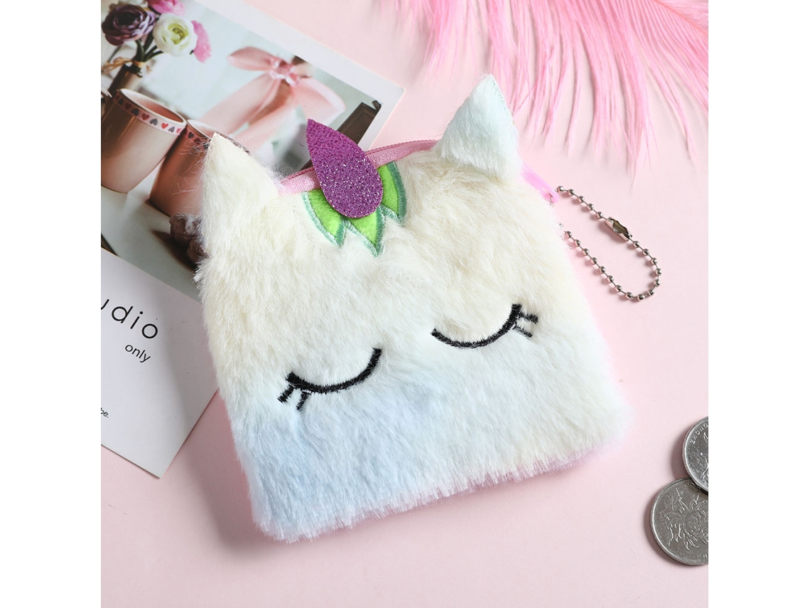 Cartera de unicornio de peluche para niñas, linda cartera de animal, monedero bordado con cierre de cremallera, mini monedero, elegante, fácil de llevar.