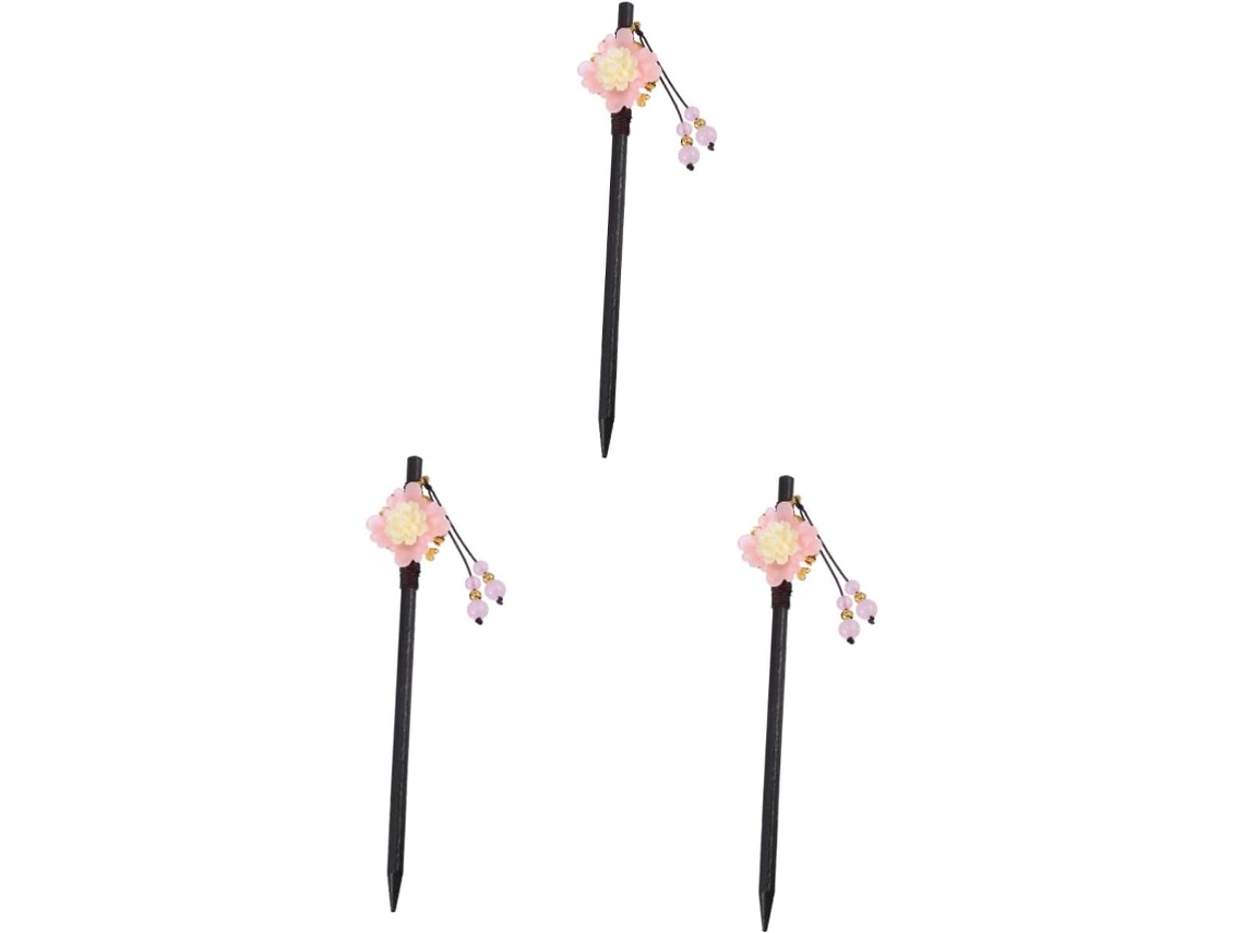 Horquilla De Tres Piezas Estilo Antiguo Con Flor, Ideal Como Accesorio Para El Cabello.