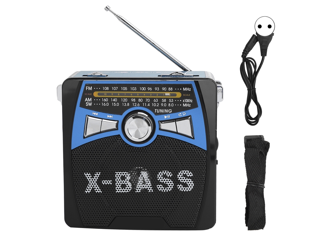 Radio Portátil Con Antena Telescópica, Fm, Am, Banda De Onda Corta, Usb, Reproductor De Onda Completa, Azul