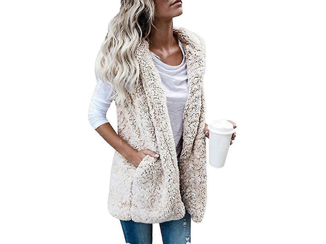 Chaleco Sem Mangas De Lã Teddy Para Mulher Jaqueta Suave Inverno Tamanho 2xl Bege