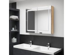 Armario de baño con espejo e iluminación LED, 80x12x68 cm, blanco/roble