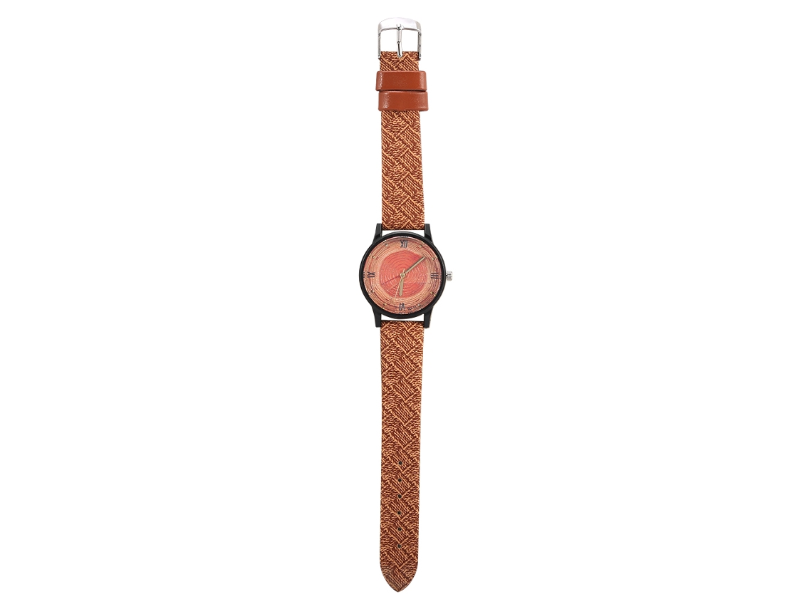 Reloj Analógico De Cuarzo Unisex Con Correa Ajustable De Pu Y Números Romanos Naranjas.