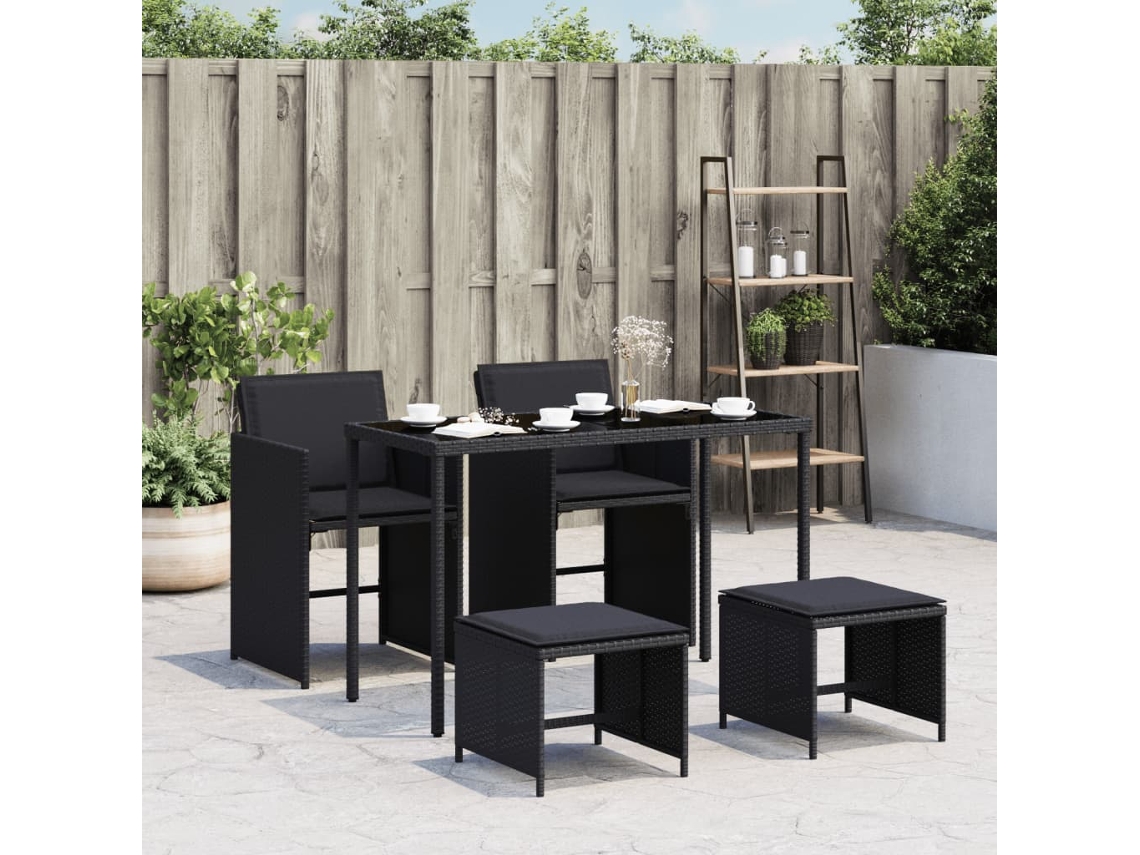 Juego de comedor de jardín de 5 piezas con cojines, mimbre sintético negro, DKD Home Decor