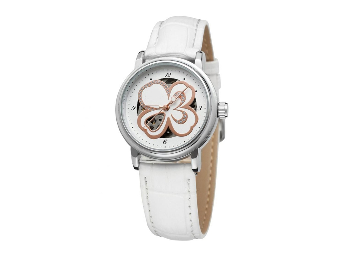 Reloj De Pulsera Informal Para Mujer Con Correa De Pu Y Movimiento Mecánico Automático, Blanco.