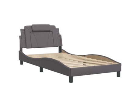 Cama con Cabecero VIDAXL Piel Sintética Gris (218x105x745cm)