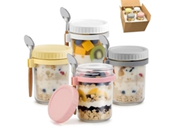 Recipientes para avena nocturna con tapa y cuchara, a prueba de fugas, ideales para almacenar leche, avena y fruta - Paquete de 4 Hexinyigjly