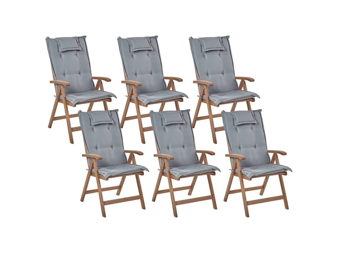 Conjunto De 6 Cadeiras De Exterior Ajustáveis Beliani Amantea De Madeira De Acácia Castanho 54x69x105