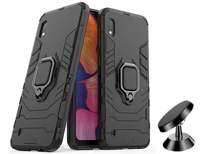 Kit Carcasa y Soporte Magnetico Auto Samsung Galaxy A10 Military Defender 3x1 Negro