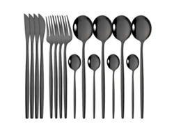 (negro) Juego De Cubiertos De 16 Piezas, Cubiertos De Acero Inoxidable Con Acabado Espejo, Tenedor, Cuchara Y Cuchillo.