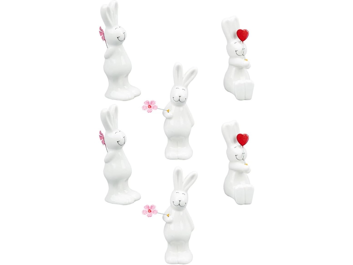 6 Figuras De Conejos Cerámica Blanca: Decoraciones