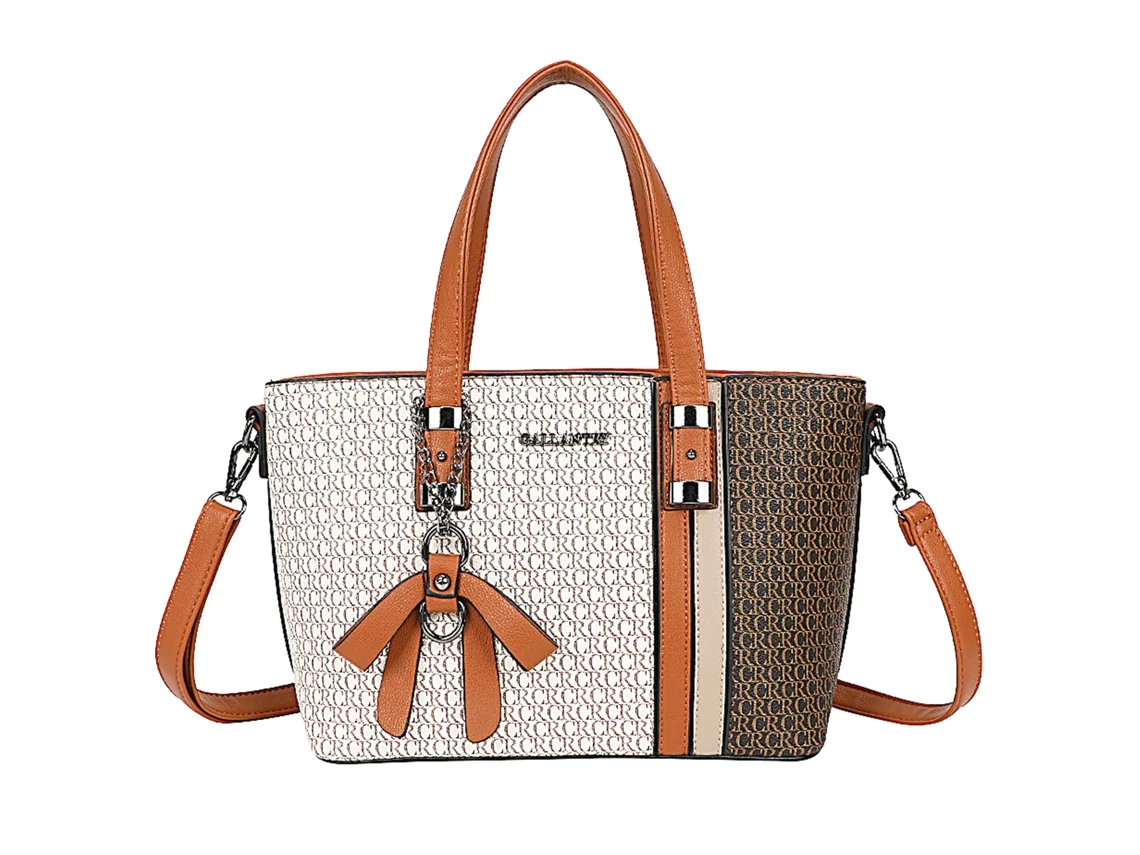 Bolso tote Donna con estampado de logotipo y detalles en marrón Fiocco y Tracolla