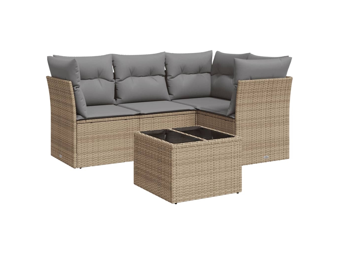 Conjunto 5 de sofás jardín con cojines VIDAXL ratán sintético beige