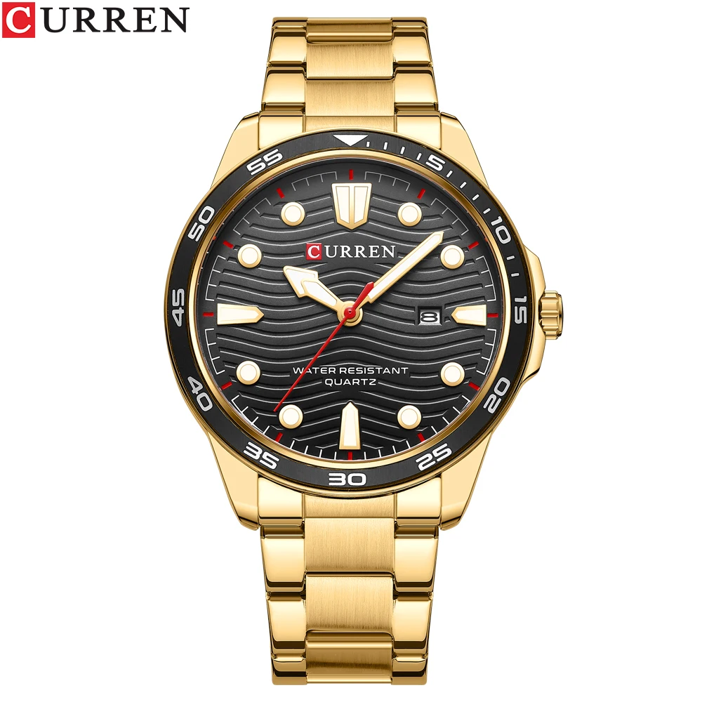 Reloj de acero inoxidable para hombre (dorado y negro), reloj de negocios informal, resistente al agua, con esfera luminosa.