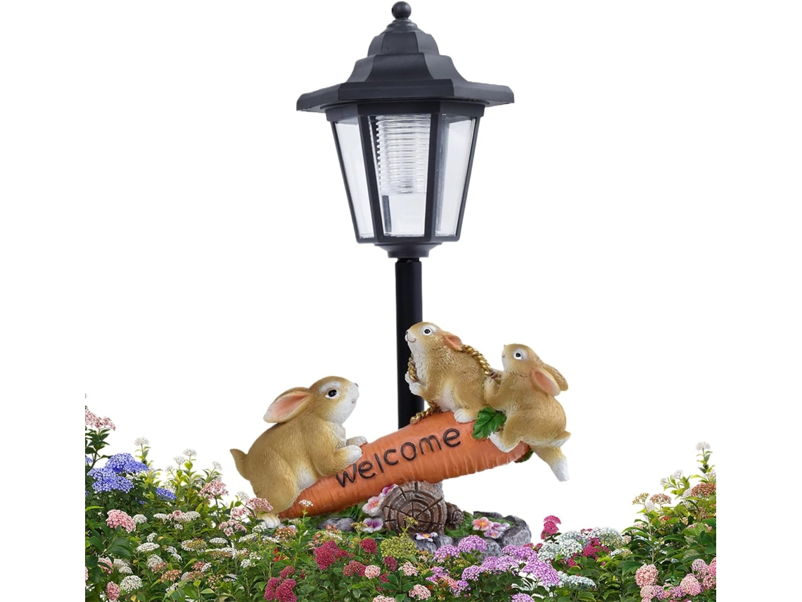 Estatua De Conejo Jard N Figura Iluminada Con Energ A Solar Objeto Decorativo Resina Regalo Para Mujeres Balc Cumplea Os