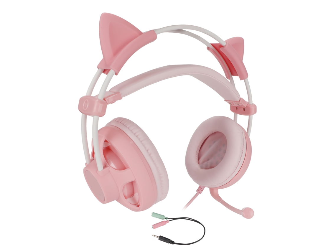 Auricular Gaming Fio Rosa Com Microfone Redução De Ruído Som 7.1 Surround Para Ps5 Pc Laptop