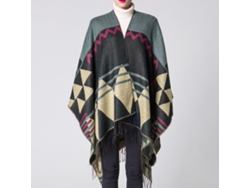 Poncho/chal De Mujer De Imitación De Cachemir Con Estampado Geométrico Y Flecos, Talla Grande, Ideal Para El Invierno.
