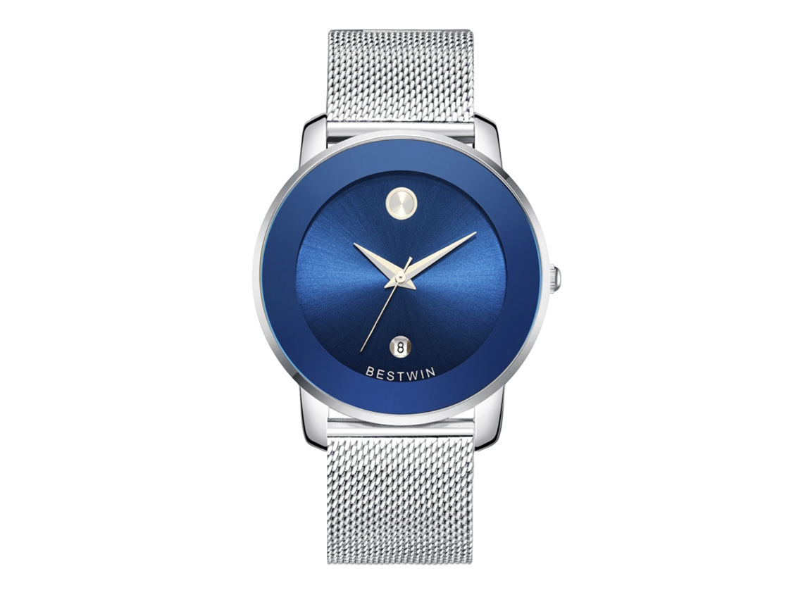 Reloj De Cuarzo Para Hombre (blanco Y Azul - Correa De Malla)