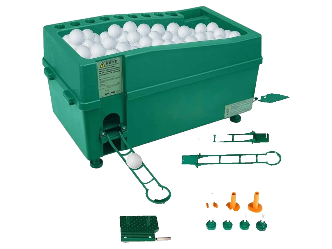 Dispensador automático de pelotas de golf plegable, color verde, con pedal.