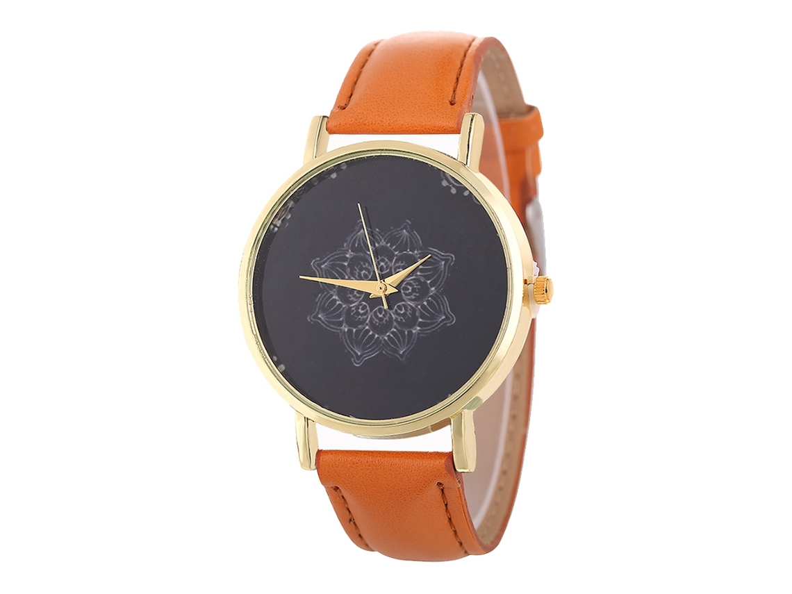 Reloj De Pulsera De Aleación De Noche Con Dial Redondo Cuarzo Pareja Café Claro