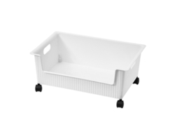 Caja de plástico para guardar libros con polea, fácil de mover, gran capacidad, organizador para el aula, bandeja