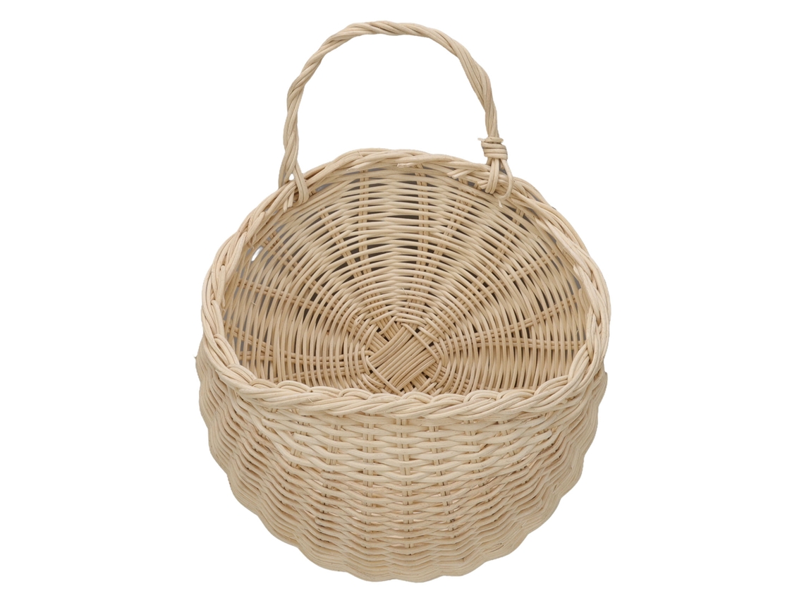 Cesta de mimbre para colgar en la pared, cesta multifuncional de mimbre para almacenamiento, beige