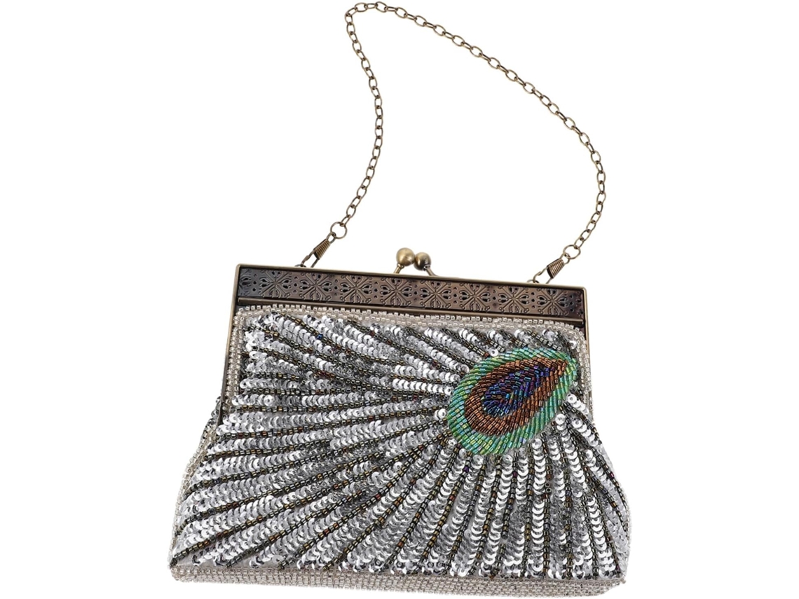 Bolso De Noche De Lentejuelas Y Perlas, Estilo Años 20, Estampado De Pavo Real, Bolso De Hombro Para Mujer.