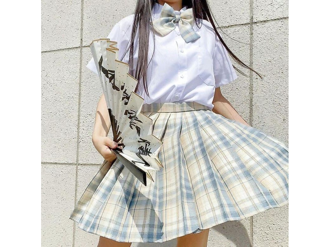2026-6360-falda Plisada Uniforme Escolar Japonesa Mujer High Waist A-line Tela Cuadros Nowcos Xl Lemon Sea Sault