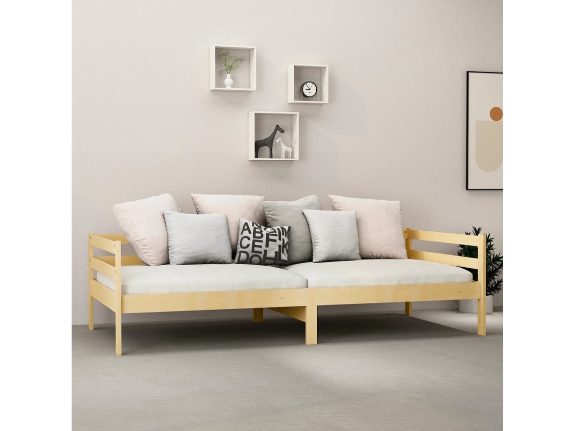 Sofá Cama con Colchón Madera de Pino Macizo Blanco (90x200 cm)