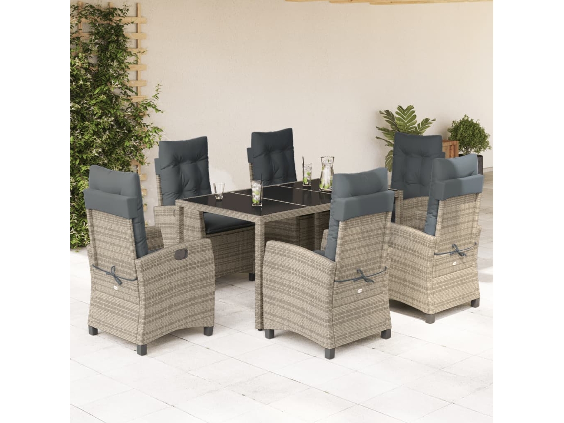 Juego de comedor de jardín de 7 piezas con cojines, mimbre gris, DKD Home Decor