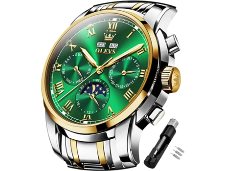 VEANXIN Reloj mecánico automático para hombre Calendario luminoso multifuncional resistente al agua(Verde)