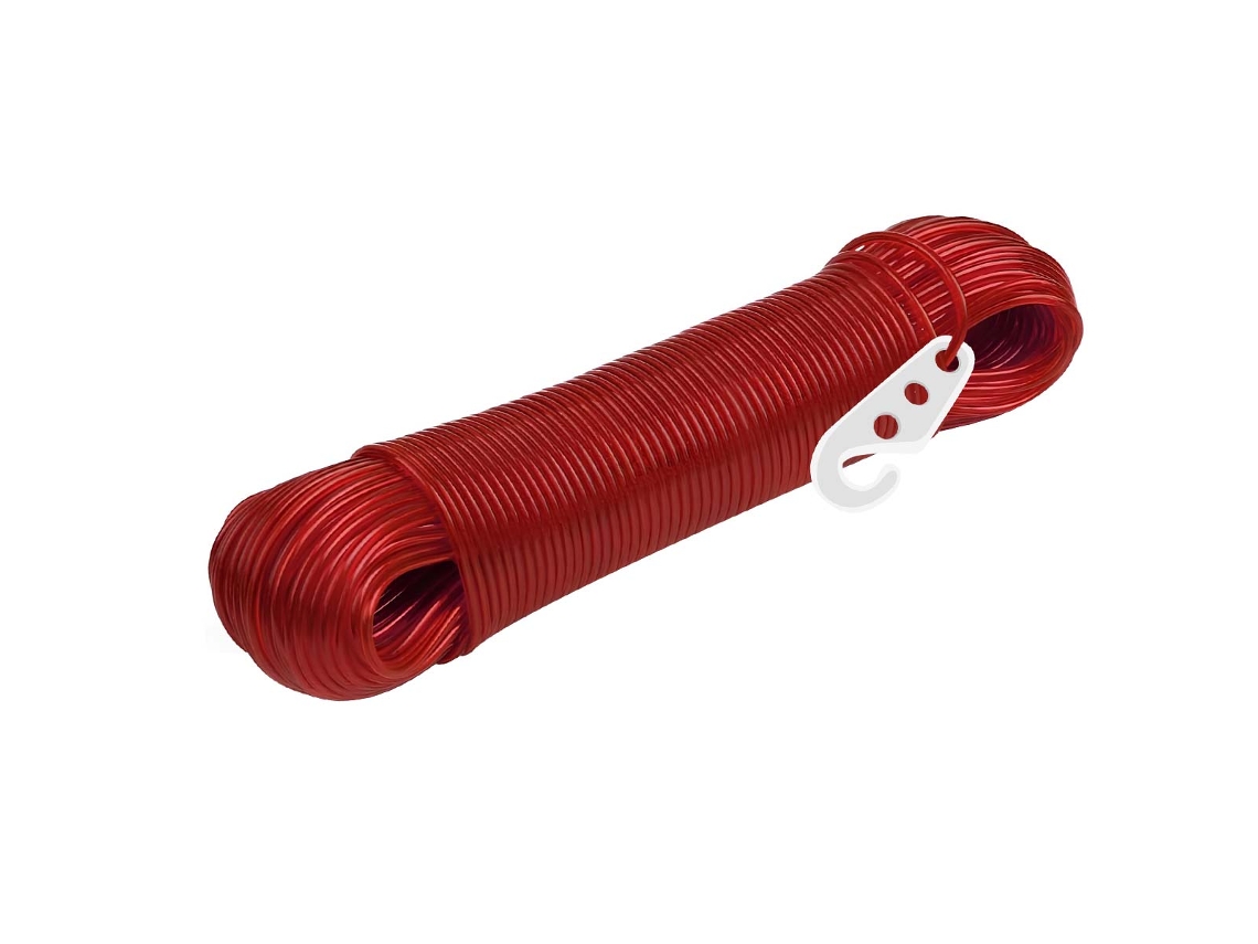 Cable de secado resistente de por vida de 20 m con ganchos para secar la ropa, libre de A/R, color rojo.