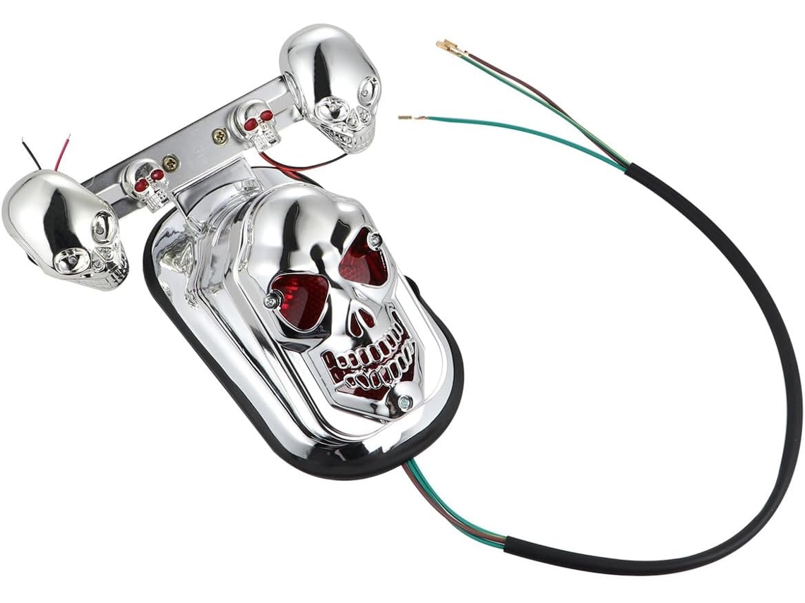 Luz Trasera De Motocicleta Con Cabeza De Calavera Amarilla, Función De Intermitente Y Freno, Divertido Diseño Decorativo De Metal.