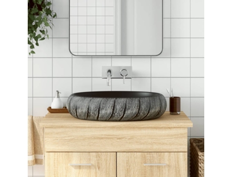 MAISON EXCLUSIVE Lavabo sobre encimera ovalado cerámica negro y gris 59x40x15 cm